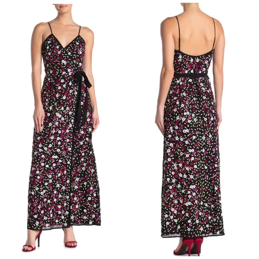 NWT LPA 138 Floral Sequin Wrap Maxi Dress - Picture 1 of 5